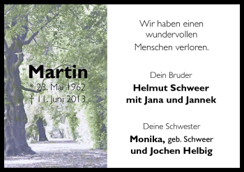 Traueranzeige von Martin Schweer von Neue Osnabrücker Zeitung GmbH & Co. KG