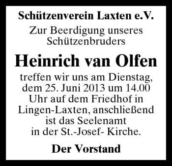 Traueranzeige von Heinrich van Olfen von Neue Osnabrücker Zeitung GmbH & Co. KG