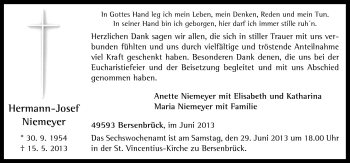 Traueranzeige von Hermann-Josef Niemeyer von Neue Osnabrücker Zeitung GmbH & Co. KG