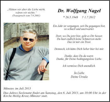 Traueranzeige von Wolfgang Nagel von Neue Osnabrücker Zeitung GmbH & Co. KG