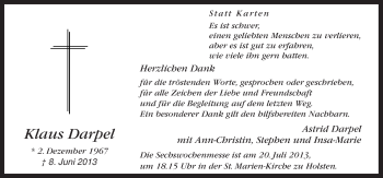 Traueranzeige von Klaus Darpel von Neue Osnabrücker Zeitung GmbH & Co. KG