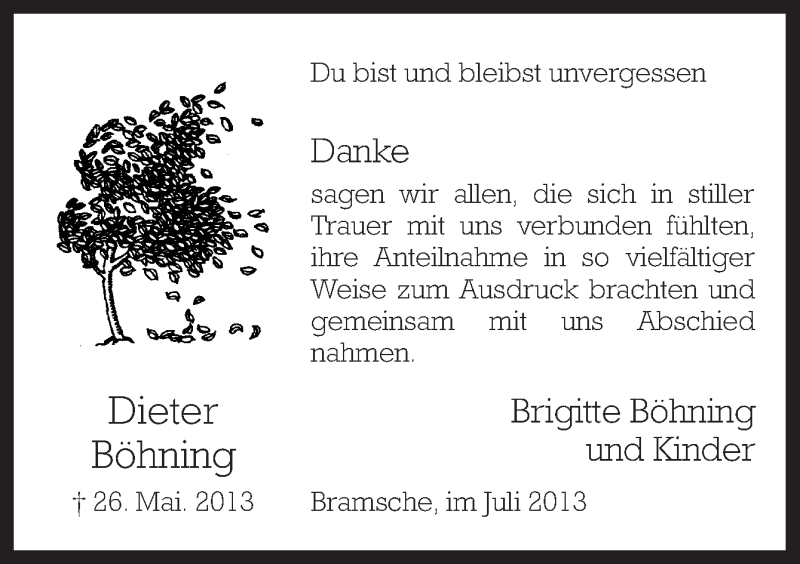  Traueranzeige für Dieter Böhning vom 03.07.2013 aus Neue Osnabrücker Zeitung GmbH & Co. KG