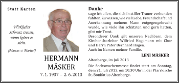 Traueranzeige von Hermann Mäsker von Neue Osnabrücker Zeitung GmbH & Co. KG