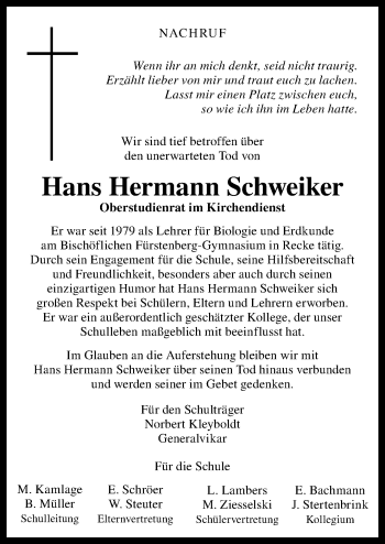 Traueranzeige von Hans Hermann Schweiker von Neue Osnabrücker Zeitung GmbH & Co. KG