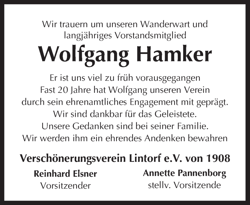  Traueranzeige für Wolfgang Hamker vom 05.07.2013 aus Neue Osnabrücker Zeitung GmbH & Co. KG