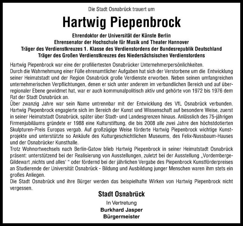  Traueranzeige für Hartwig Piepenbrock vom 13.07.2013 aus Neue Osnabrücker Zeitung GmbH & Co. KG