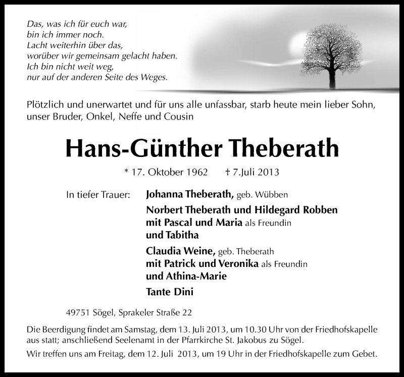  Traueranzeige für Hans-Günther Theberath vom 11.07.2013 aus Neue Osnabrücker Zeitung GmbH & Co. KG