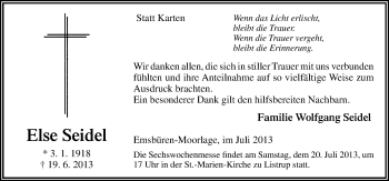 Traueranzeige von Else Seidel von Neue Osnabrücker Zeitung GmbH & Co. KG
