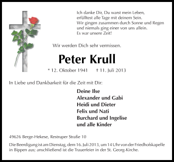 Traueranzeige von Peter Krull von Neue Osnabrücker Zeitung GmbH & Co. KG
