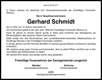 Traueranzeige von Gerhard Schmidt von Neue Osnabrücker Zeitung GmbH & Co. KG