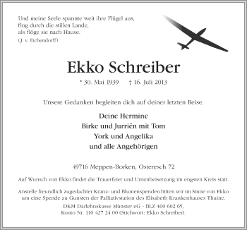 Traueranzeige von Ekko Schreiber von Neue Osnabrücker Zeitung GmbH & Co. KG