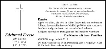 Traueranzeige von Edeltraud Freese von Neue Osnabrücker Zeitung GmbH & Co. KG