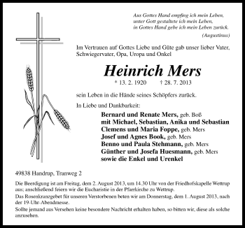 Traueranzeige von Heinrich Mers von Neue Osnabrücker Zeitung GmbH & Co. KG