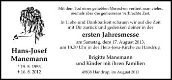 Traueranzeige von Hans-Josef Manemann von Neue Osnabrücker Zeitung GmbH & Co. KG