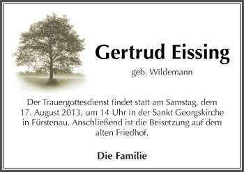Traueranzeige von Gertrud Eissing von Neue Osnabrücker Zeitung GmbH & Co. KG