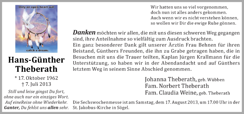  Traueranzeige für Hans-Günther Theberath vom 14.08.2013 aus Neue Osnabrücker Zeitung GmbH & Co. KG