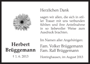 Traueranzeige von Herbert Brüggemann von Neue Osnabrücker Zeitung GmbH & Co. KG