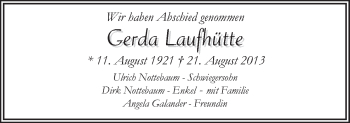 Traueranzeige von Gerda Laufhütte von Neue Osnabrücker Zeitung GmbH & Co. KG