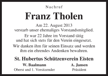 Traueranzeige von Franz Tholen von Neue Osnabrücker Zeitung GmbH & Co. KG