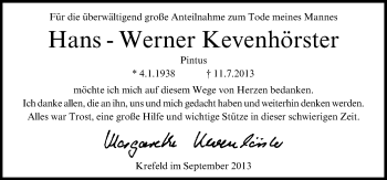 Traueranzeige von Hans-Werner Kevenhörster von Neue Osnabrücker Zeitung GmbH & Co. KG