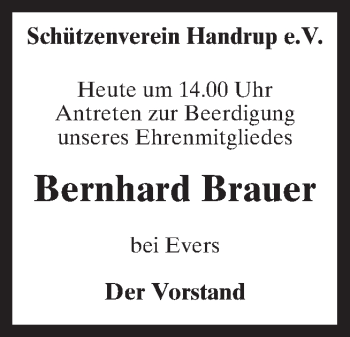 Traueranzeige von Bernhard Brauer von Neue Osnabrücker Zeitung GmbH & Co. KG