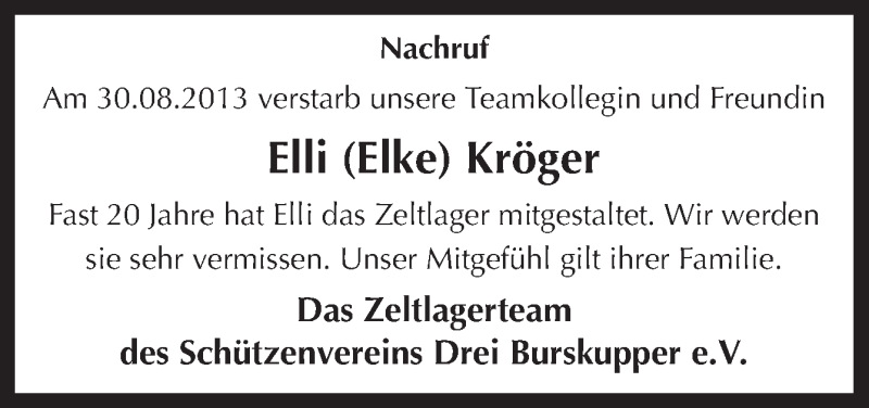  Traueranzeige für Elli Kröger vom 04.09.2013 aus Neue Osnabrücker Zeitung GmbH & Co. KG
