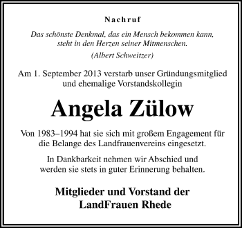 Traueranzeige von Angela Zülow von Neue Osnabrücker Zeitung GmbH & Co. KG