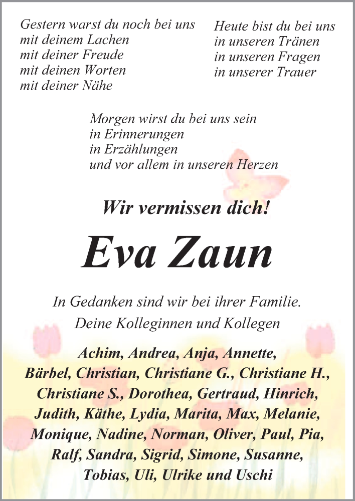  Traueranzeige für Eva Zaun vom 10.09.2013 aus Neue Osnabrücker Zeitung GmbH & Co. KG