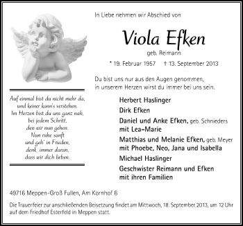 Traueranzeige von Viola Efken von Neue Osnabrücker Zeitung GmbH & Co. KG