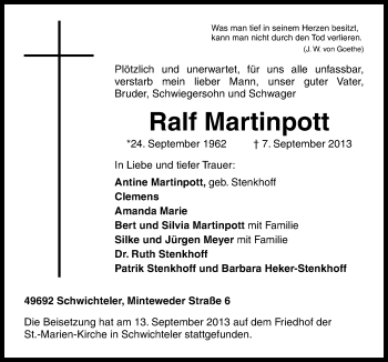 Traueranzeige von Ralf Martinpott von Neue Osnabrücker Zeitung GmbH & Co. KG