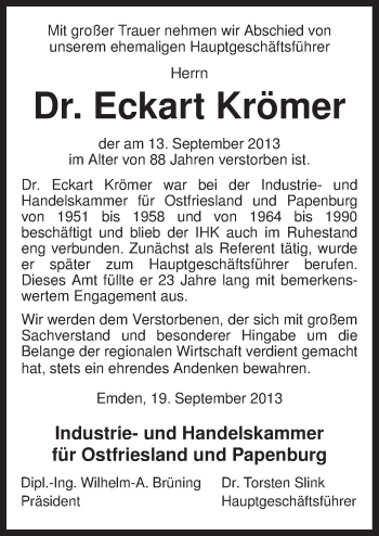 Traueranzeige von Eckart Krömer von Neue Osnabrücker Zeitung GmbH & Co. KG