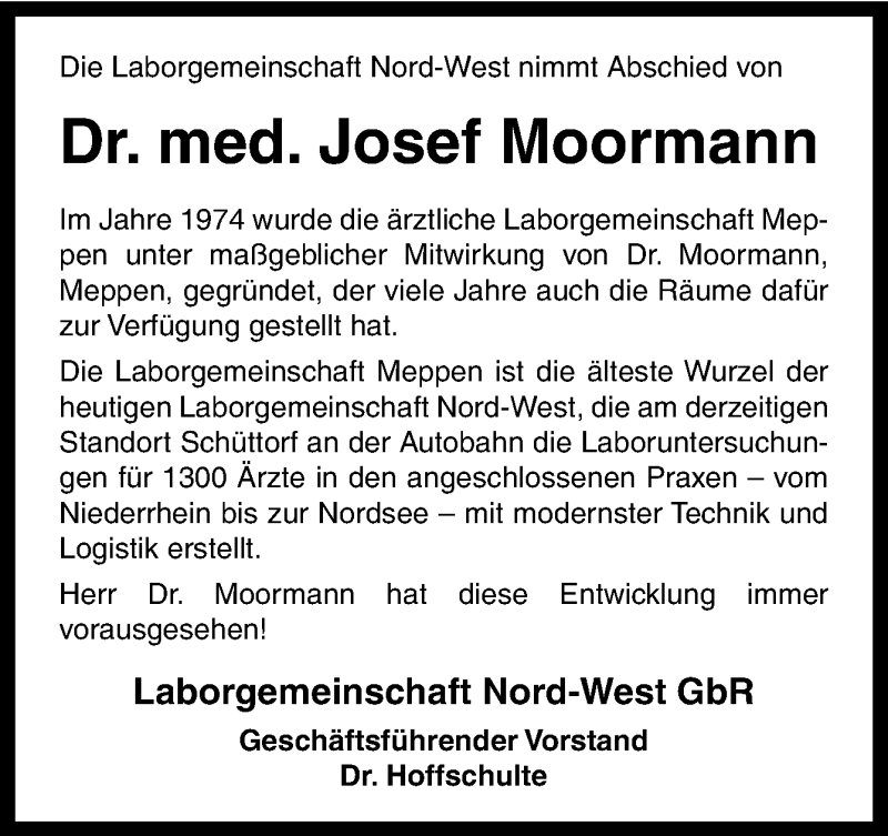  Traueranzeige für Josef Moormann vom 21.09.2013 aus Neue Osnabrücker Zeitung GmbH & Co. KG