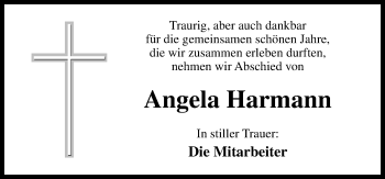 Traueranzeige von Angela Harmann von Neue Osnabrücker Zeitung GmbH & Co. KG