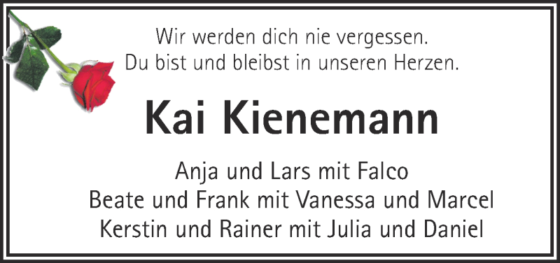  Traueranzeige für Kai Kienemann vom 07.09.2013 aus Neue Osnabrücker Zeitung GmbH & Co. KG
