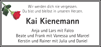 Traueranzeige von Kai Kienemann von Neue Osnabrücker Zeitung GmbH & Co. KG