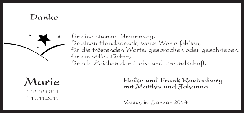  Traueranzeige für Marie  vom 04.01.2014 aus Neue Osnabrücker Zeitung GmbH & Co. KG