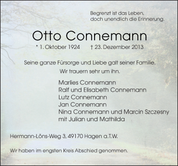 Traueranzeige von Otto Connemann von Neue Osnabrücker Zeitung GmbH & Co. KG