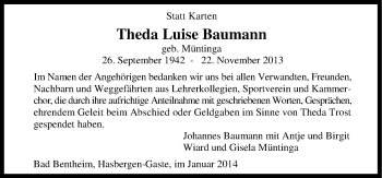 Traueranzeige von Theda Luise Baumann von Neue Osnabrücker Zeitung GmbH & Co. KG