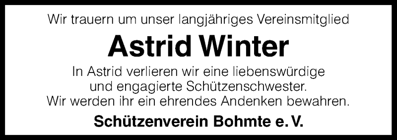  Traueranzeige für Astrid Winter vom 06.01.2014 aus Neue Osnabrücker Zeitung GmbH & Co. KG