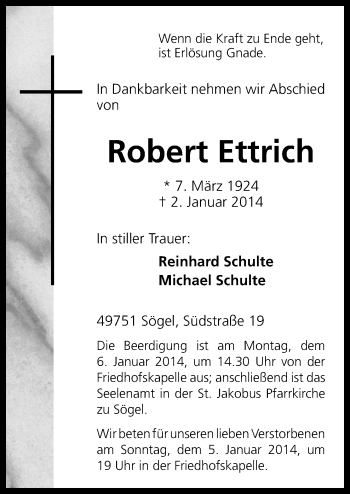 Traueranzeige von Robert Ettrich von Neue Osnabrücker Zeitung GmbH & Co. KG