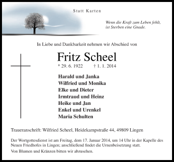 Traueranzeige von Fritz Scheel von Neue Osnabrücker Zeitung GmbH & Co. KG