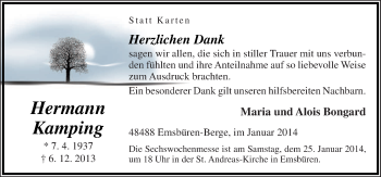 Traueranzeige von Hermann Kamping von Neue Osnabrücker Zeitung GmbH & Co. KG