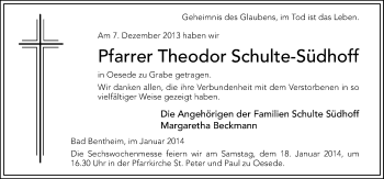 Traueranzeige von Theodor Schulte-Südhoff von Neue Osnabrücker Zeitung GmbH & Co. KG