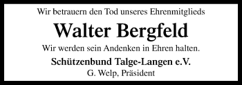 Traueranzeige von Walter Bergfeld von Neue Osnabrücker Zeitung GmbH & Co. KG