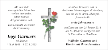 Traueranzeige von Inge Garmers von Neue Osnabrücker Zeitung GmbH & Co. KG