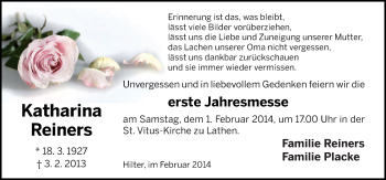 Traueranzeige von Katharina Reiners von Neue Osnabrücker Zeitung GmbH & Co. KG