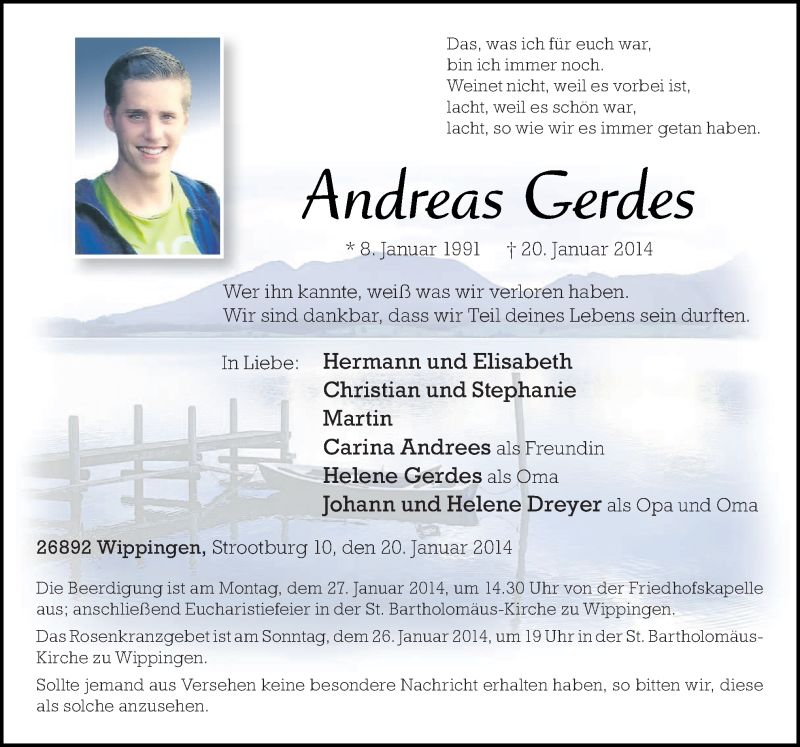  Traueranzeige für Andreas Gerdes vom 23.01.2014 aus Neue Osnabrücker Zeitung GmbH & Co. KG