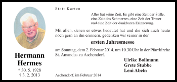 Traueranzeige von Hermann Hermes von Neue Osnabrücker Zeitung GmbH & Co. KG