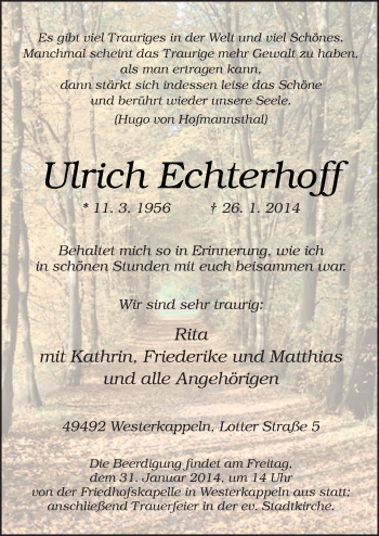 Traueranzeige von Ulrich Echterhoff von Neue Osnabrücker Zeitung GmbH & Co. KG