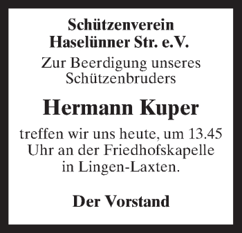 Traueranzeige von Hermann Kuper von Neue Osnabrücker Zeitung GmbH & Co. KG